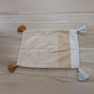 Beige and Yellow Woven Pillow Cover with Tassels (No Pillow Insert)